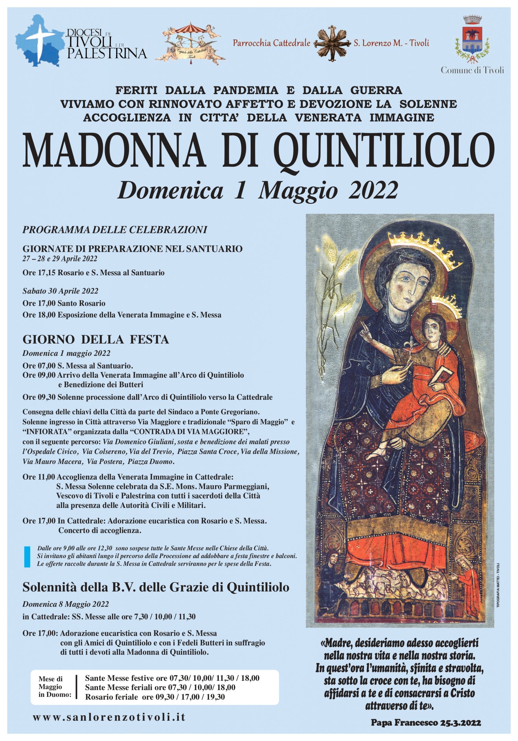 Festa della Madonna di Quintiliolo il 1° maggio 2022. Torna la storica processione
