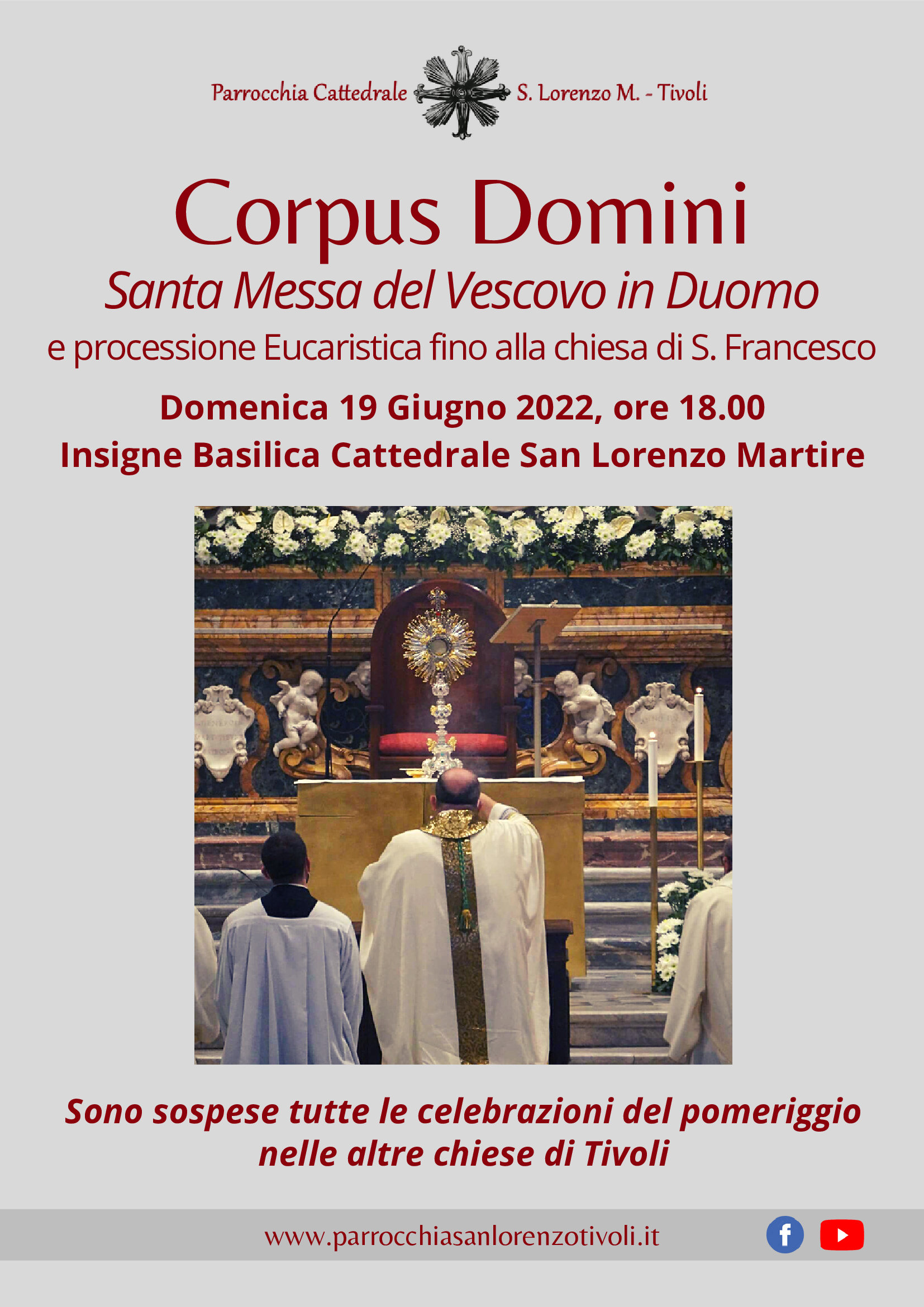 Corpus Domini con il Vescovo e processione eucaristica il 19 giugno 2022