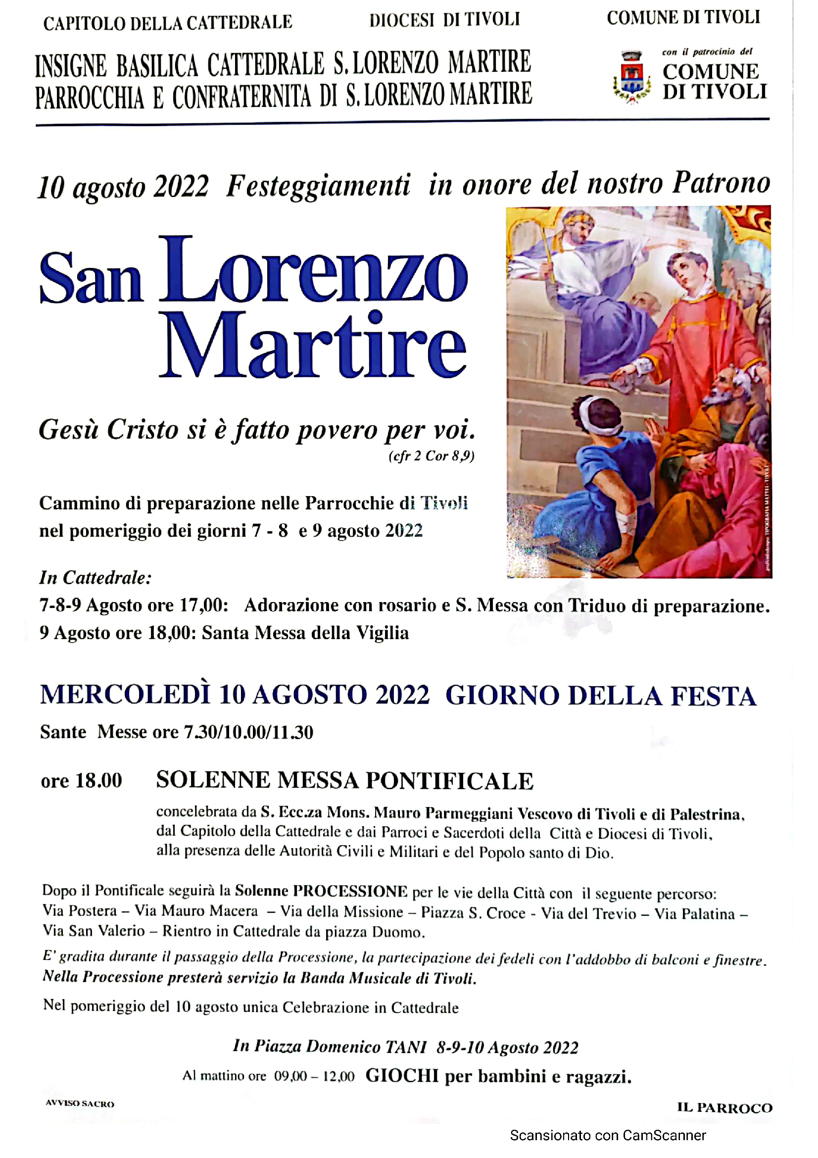 Festa di San Lorenzo 2022. Programma delle celebrazioni liturgiche e Giochi in piazza