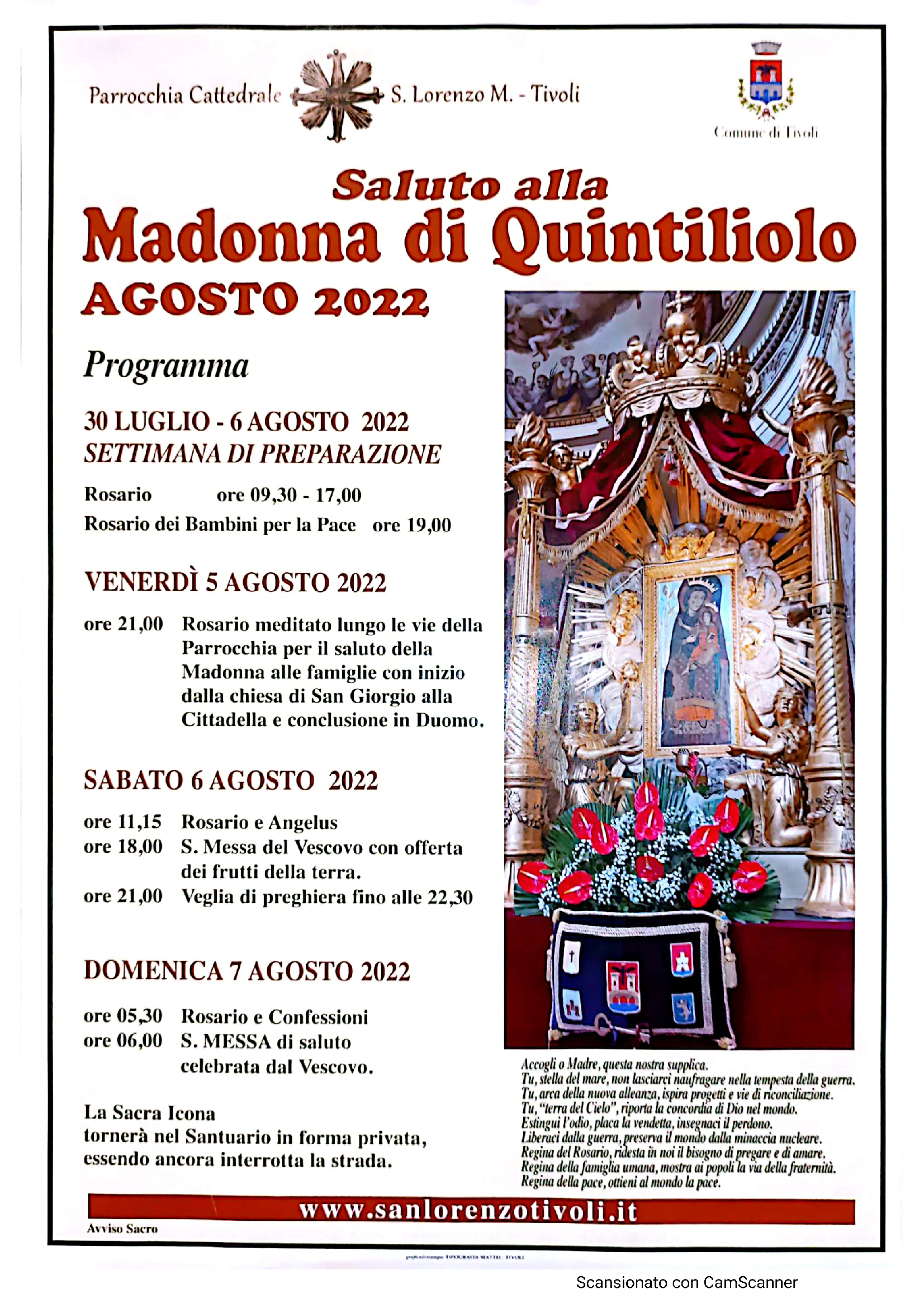 Saluto alla Madonna di Quintiliolo. Il Programma