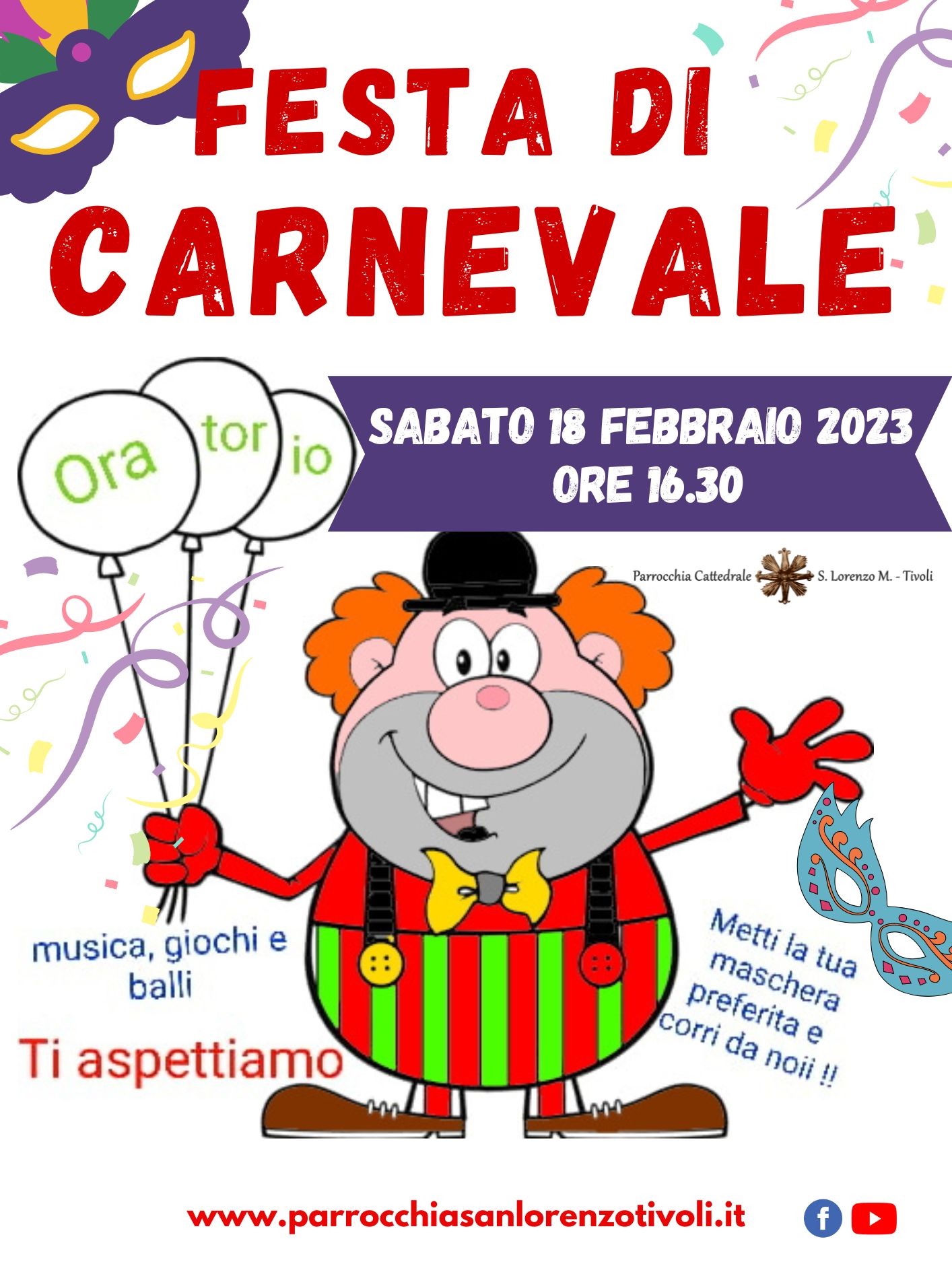 Festa di Carnevale nei locali dell’Oratorio sabato 18 febbraio 2023